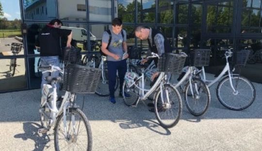 Students on bicycles