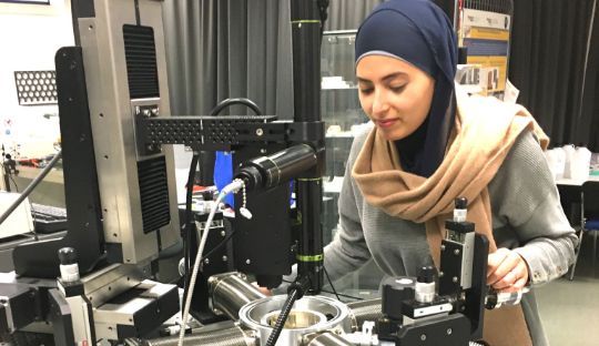 Student looking at electrical setup